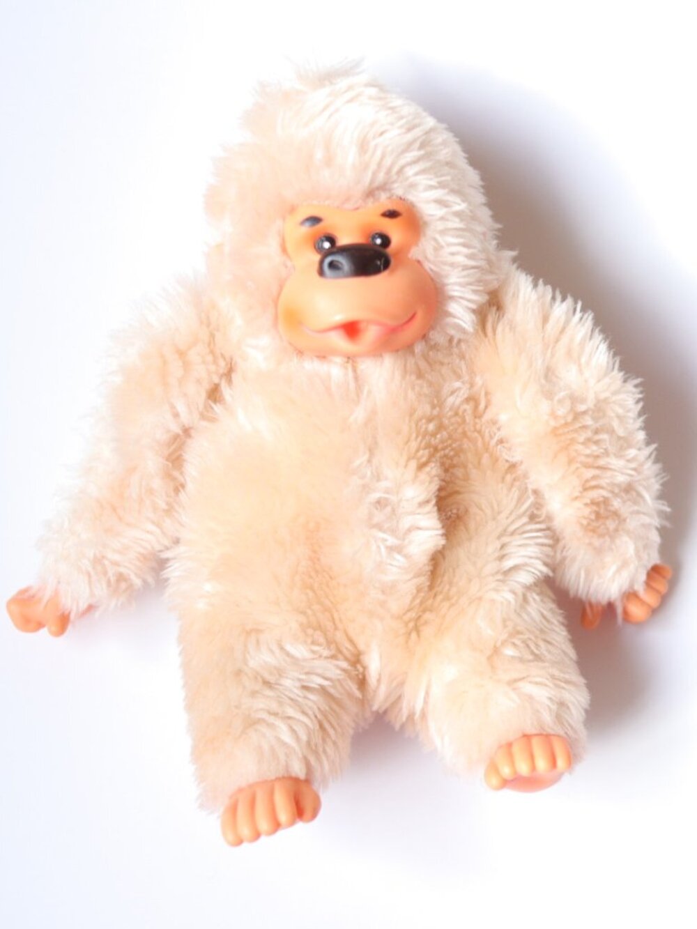 Vintage 80s Gonga White Gorilla Thumb Sucking Plastic Face Plush Toy / 9"
